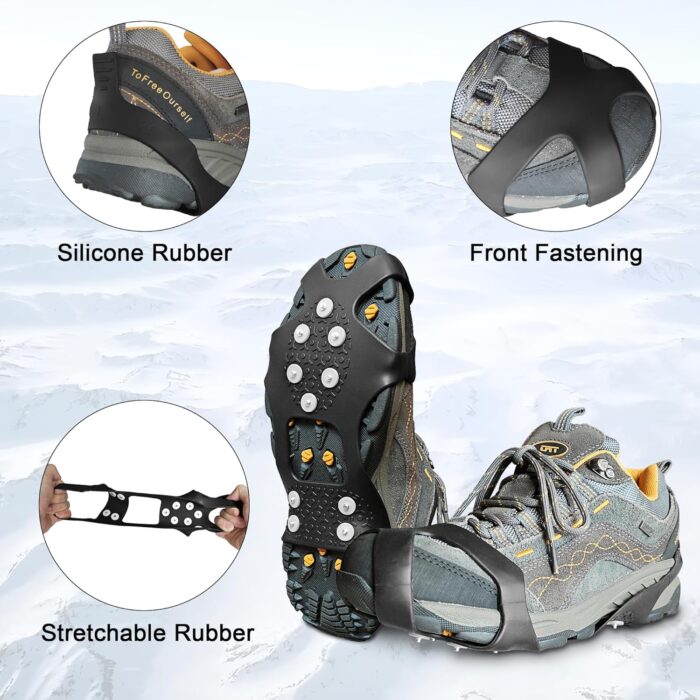 ice Snow Grips: 10 Nail Spikes, Stretchable Snow Grips for Men Women. Ideal for Winter Activities Like Walking, Running, Hiking, Mountaineering, Ice Fishing, or Dog-Walking - Image 3