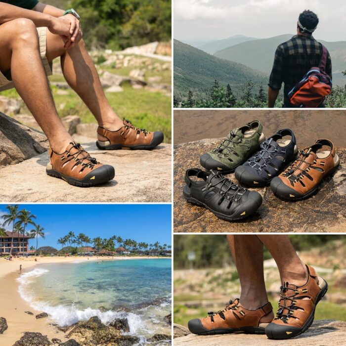 KOIMED Men's Hiking Leather Sandals Closed Toe Water Shoes For Summer Athletic Outdoor Walking Sports Trail River Fishing Wide Adjustable Waterproof Arch Support - Image 8