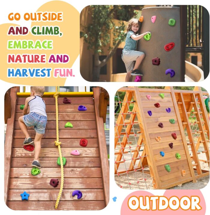 TOPNEW 18PCS Rock Climbing Holds for Kids, Rock Wall Climbing Holds with Hardware - Climbing Rocks for Indoor Outdoor Playground Climbing Wall - Image 6