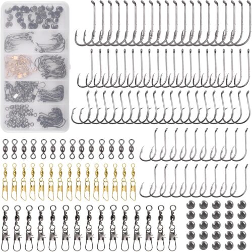 Fishing Hooks Sinkers Snap Swivels Assortment 150pcs Fishing Terminal Tackle Kit Baitholder Octopus Circle Hooks Sinkers Assortment Fishing Accessories