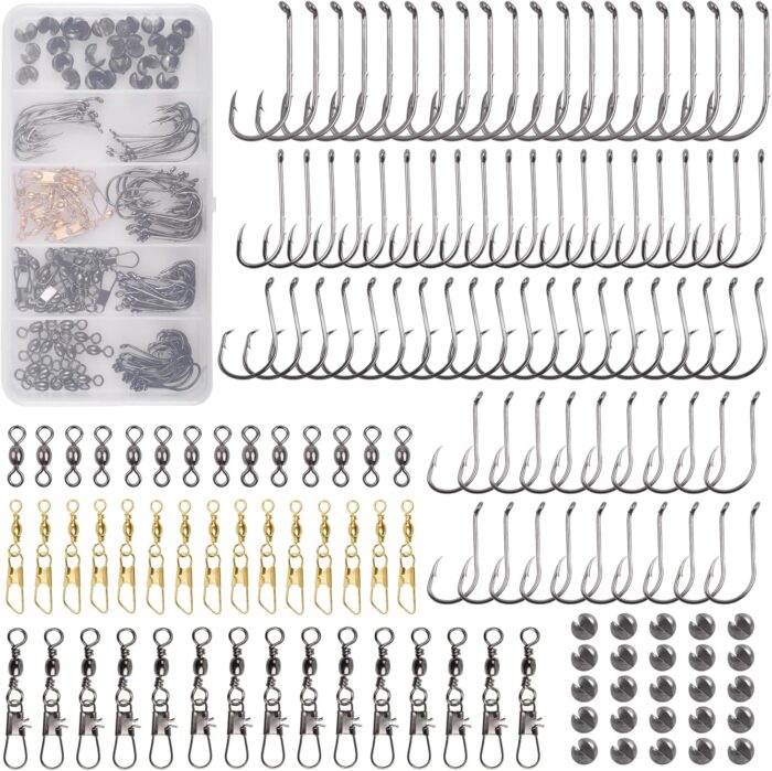 Fishing Hooks Sinkers Snap Swivels Assortment 150pcs Fishing Terminal Tackle Kit Baitholder Octopus Circle Hooks Sinkers Assortment Fishing Accessories