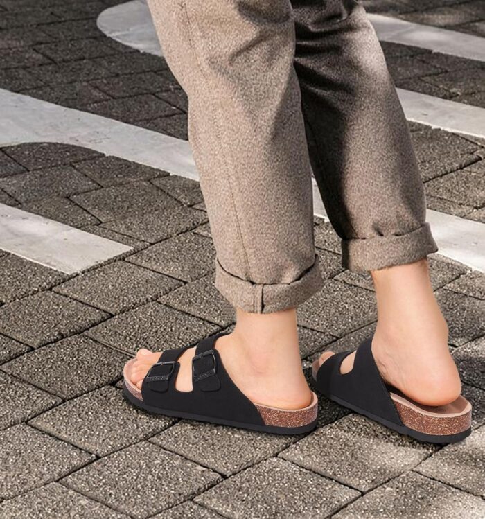 Women's Cork Footbed Slide Sandal, Arch Support Summer Outdoor Sandals with Adjustable Buckle - Image 2
