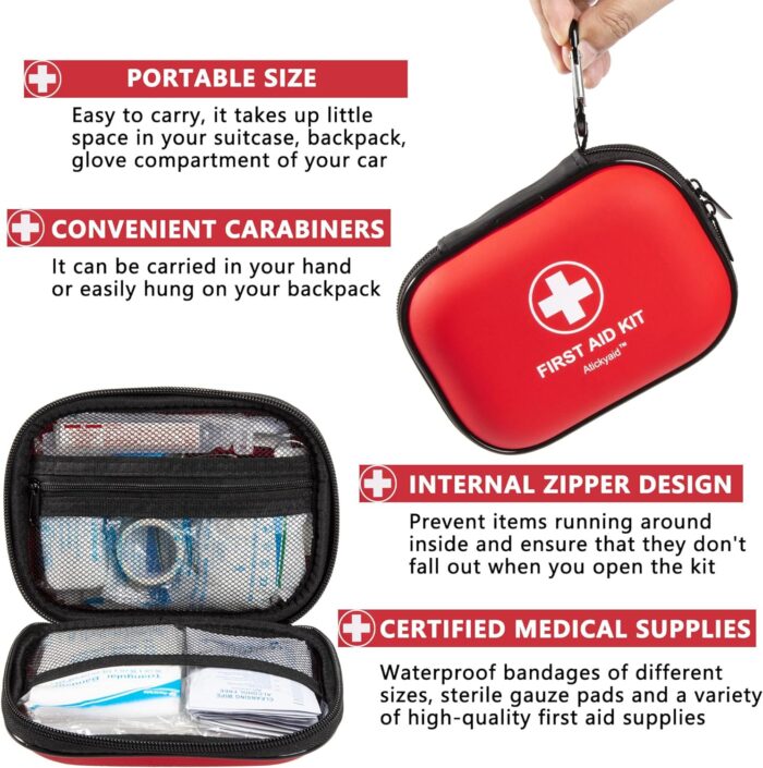 Mini First Aid Kit - 120 Piece Small Waterproof Hard Shell Medical Kit for Car, Home, Office, Travel, Camping, Sports, Outdoor, School - Emergency First Aid Supplies and Survival Kit (Red) - Image 5