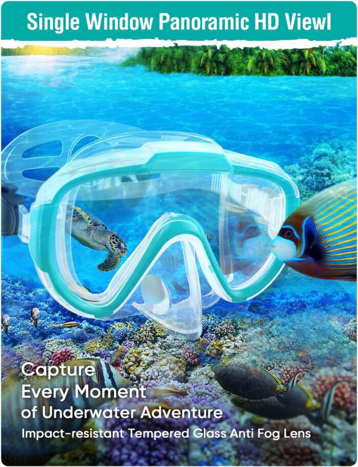 Snorkel Set Adults Snorkeling Gear Anti-Fog Panoramic View Swim Mask Dry Top Snorkel Kit with Carry Bag for Snorkeling Scuba Diving Swimming Travel - Image 3
