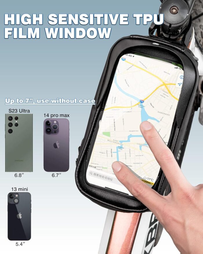 ROCKBROS Bike/Bicycle Phone Front Frame Bag, Waterproof, Tube Bag,Cycling Pouch, Bike Accessories for Men Compatible Phone Under 6.5” - Image 3