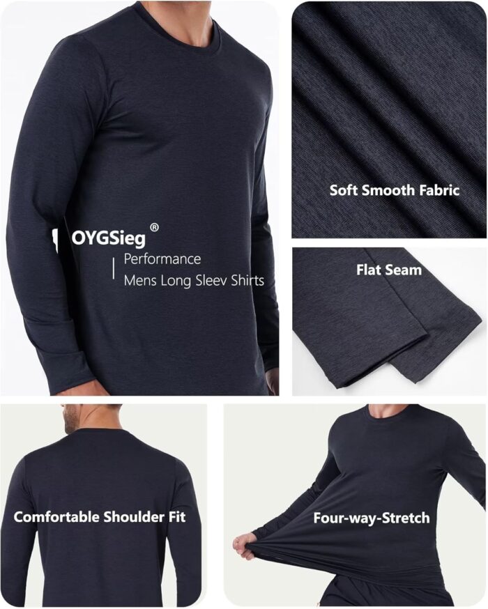 6 Pack Men's Quick Dry Long Sleeve Shirts UPF 50+ UV Sun Protection SPF Shirt Moisture Wicking T-Shirt for Casual Workout - Image 2