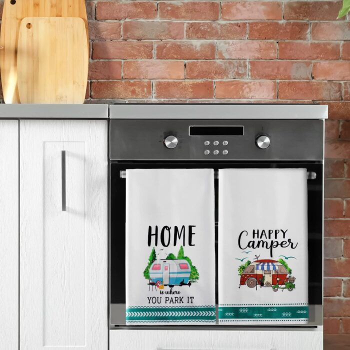 4 Pcs Camping Dish Towels Pot Holders Oven Mitts Set Making Memories One Campsite at a Time RV Kitchen Towels Soft Absorbent Pot Holder Camper Oven Mitt Dish Cloths Hand Towels - Image 7