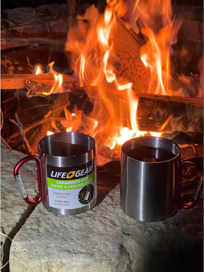 Life Gear Stainless Steel Double Walled Mug with Carabiner Handle - Portable Rockclimbing, Hiking, Backpacking or Camping Travel Cup 10 oz - Image 3