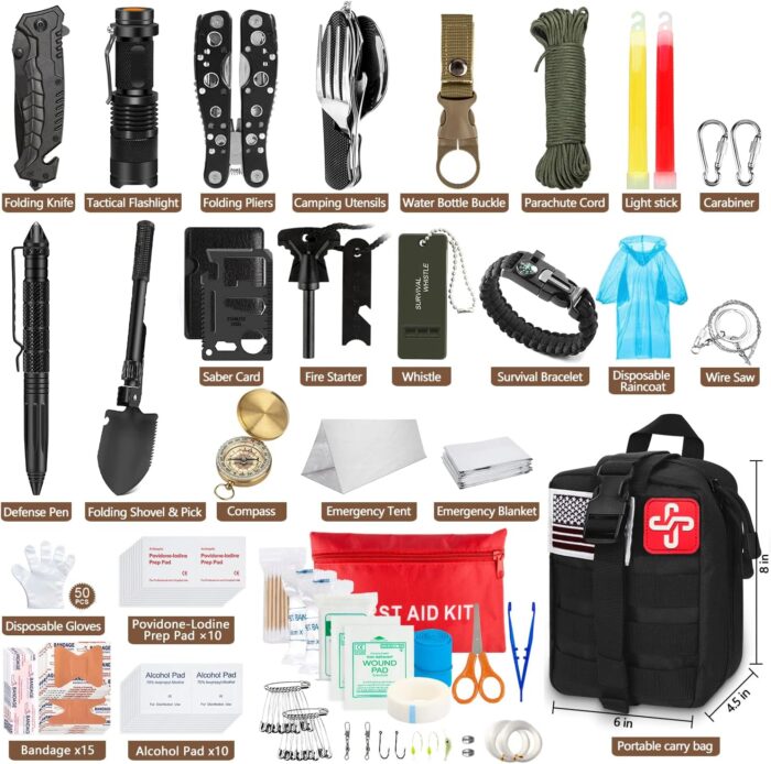 238Pcs Emergency Survival Kit and First Aid Kit, Professional Survival Gear Tool with Tactical Molle Pouch and Emergency Tent for Earthquake, Outdoor Adventure, Camping, Hiking, Hunting - Image 2