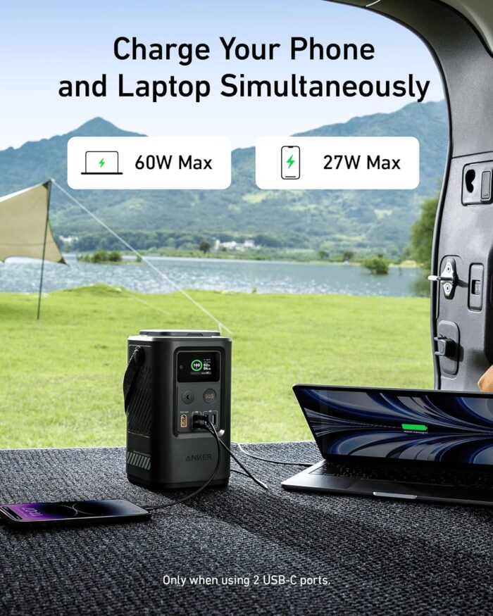 ANKER Power Bank Power Station 60,000mAh,Portable Outdoor Generator 87W with Smart Digital Display, Retractable Auto Lighting and SOS Mode, Home Backup(PowerCore Reserve 192Wh) for Travel, Camping - Image 4