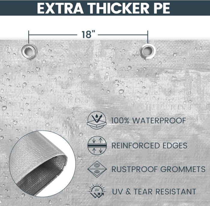 TICONN Heavy Duty Tarp Cover, Extra Thick Tarps Waterproof Tear and Rip Proof UV Resistant Tarpaulin with Reinforced Grommets and Edges (5.5 Mil, 6'x8') - Image 3