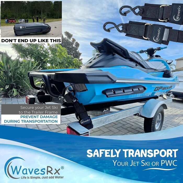 Premium Boat & Jet Ski Trailer Transom Tie Down Straps - Adjustable Marine Boat Trailer Strap via Quick Release Buckle - Boats Transom Straps & Watercraft Accessories for Safe Transport - Image 2