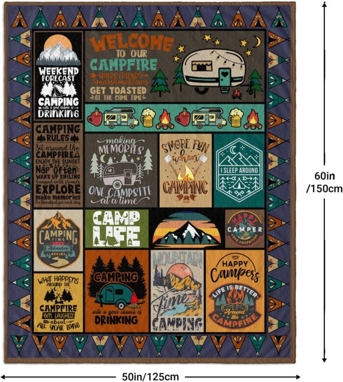 Camping Blanket Camping Lovers Gift Ideas for Men or Woman, Super Soft Throws Flannel Fleece Blankets Gifts for Camper Outdoor, Campsite Outdoors RV Travel Hiking Bed Sofa Couch 60"x50" - Image 6