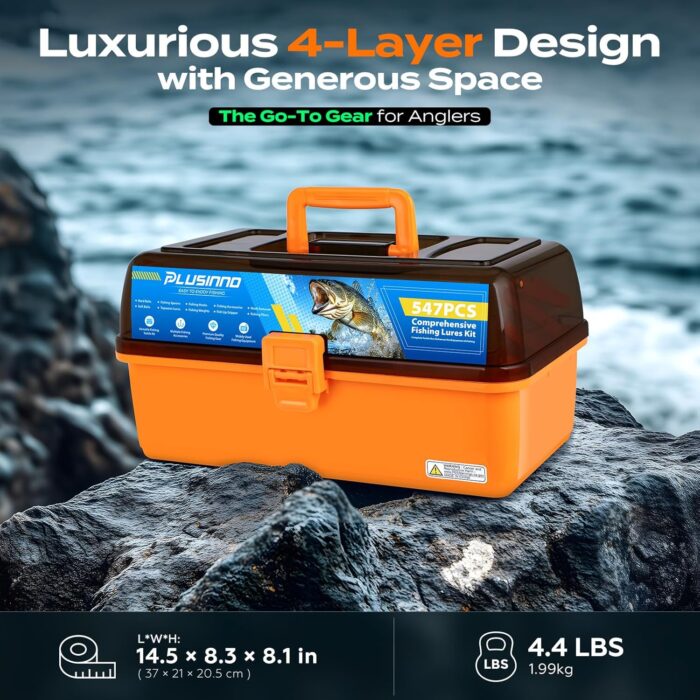 PLUSINNO Large 4-Layer Tackle Box with Tackle Included, 547Pcs Fishing Lures Kit - Pliers, Crankbait, Hooks, Weights & Accessories - Freshwater Bass Fishing Bait Lure Gear and Equipment, Gift for Men - Image 7