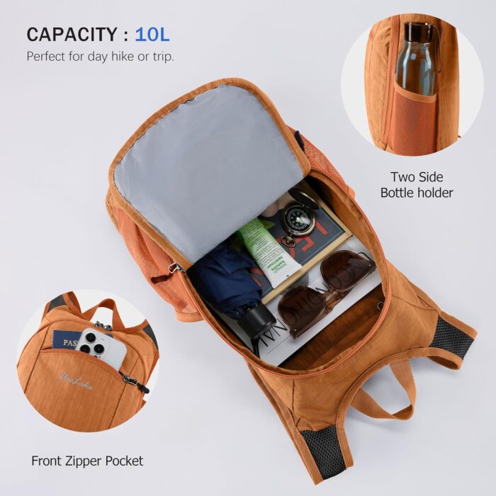 10L Small Hiking Backpack Travel Daypack Lightweight Packable Back Pack for Women Men(Orange) - Image 5