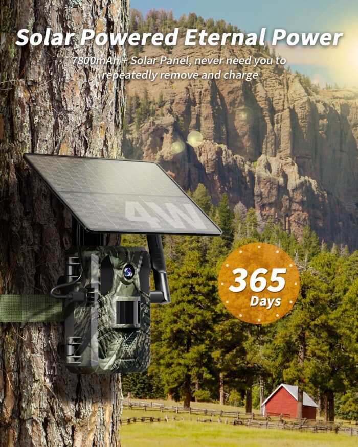 Trail Camera, 2k HD Live Feed Cellular Trail Cameras with Built-in SIM Card 4G Unlimited Data Plan Game Camera Solar Powered Motion Activated IP66 Waterproof Trail Cam No WiFi Needed - Image 6