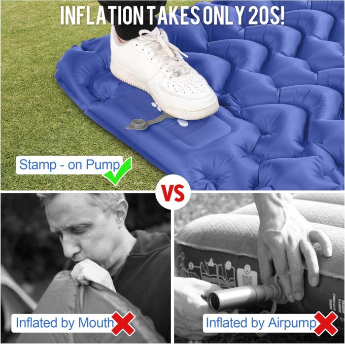 Sleeping Pad, Ultralight Inflatable Sleeping Pad for Camping, Built-in Pump, Ultimate for Camping, Hiking, Airpad, Carry Bag, Repair Kit, Compact & Lightweight Air Mattress(Blue) - Image 3