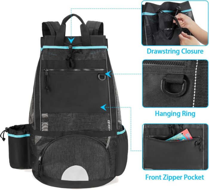 Fasrom Scuba Diving Bag, XL Mesh Dive Bag Backpack for Snorkeling Gear, Mask, Fins, Snorkel, with Shoe Compartment and Wet & Dry Separation, Black(Patent Design, Empty Bag Only) - Image 4
