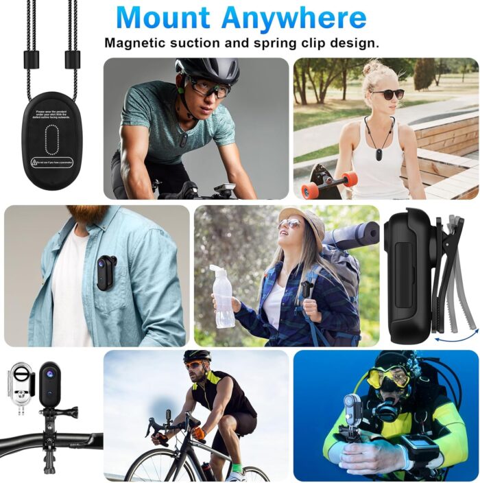 i3 4K Thumb Action Camera, Tiny Size, Mount Anywhere, Small Body Camera with Spring Clip, Portable Vlogging, Hands-Free POV Recording, Helmet Cam for Cycling, Motorcycle (64G-Card, Black) - Image 4