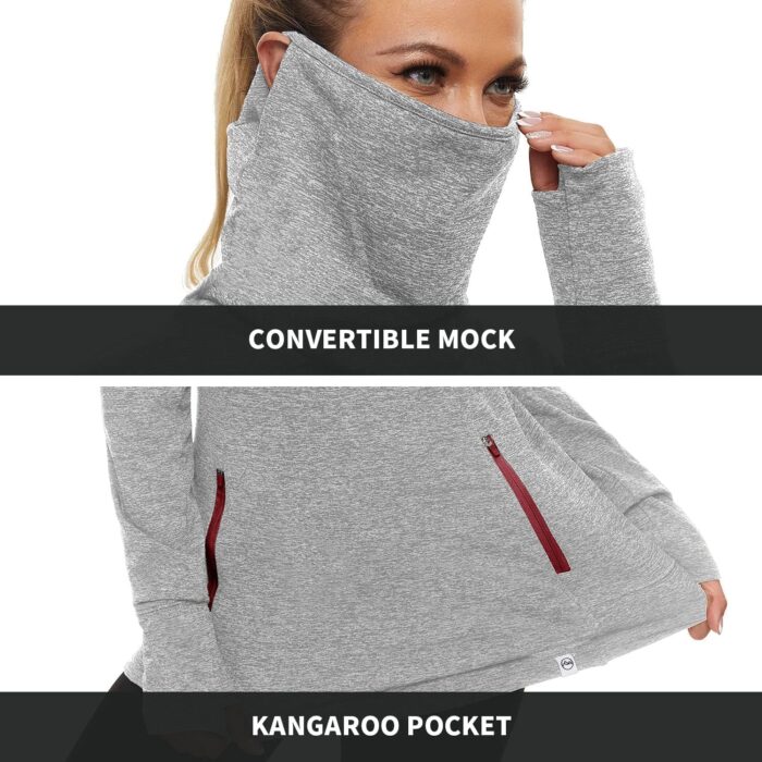 Soneven Women's Running Fleece Sweatshirts Cowl Neck Pullover Long sleeve Shirt with Thumb Holes and Neck Gaiter Face Mask - Image 2