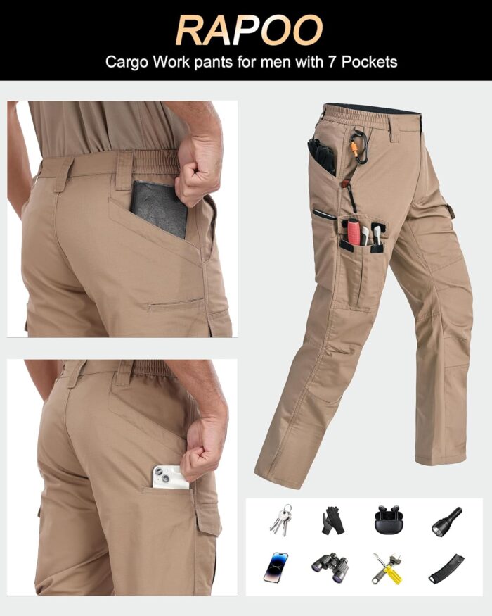 Mens Cargo Pants Ripstop Water Resistant Breathable Tactical Hiking Pants with 7 Pockets - Image 5