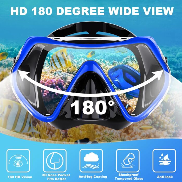 Snorkeling Gear for Adults, Snorkel Mask Adult Dry Top Snorkel Set with Panoramic View Anti-Fog Scuba Diving Mask for Snorkeling Swimming Travel, Snorkeling Kit Diving Packages - Image 2