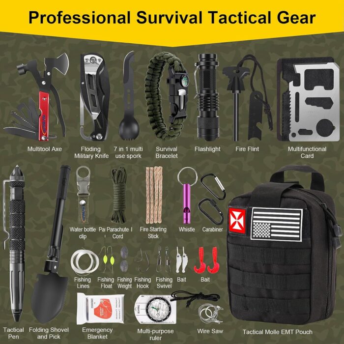 Survival First Aid Kit, 248PCS Survival Tools Camping Essentials Tactical Gear Emergency Trauma Medical Supplies Packed in a MOLLE Pouch, Saber Card,Cool for Men Camping Hiking Outdoor Activities - Image 3
