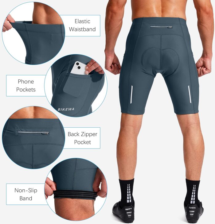Bikewa Men's Bike Shorts 3D Padded Cycling Road Biking Mountain Riding Biker Bicycle UPF 50+ Cycle Shorts Zipper Pockets - Image 5