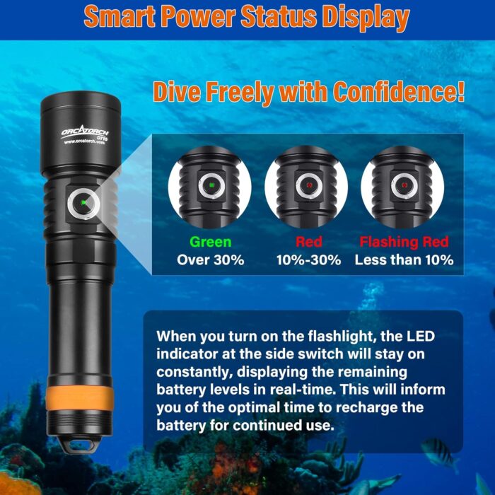 ORCATORCH D710 Scuba Diving Light, 3000 Lumens Super Bright Underwater Flashlight with 6 Degrees Narrow Beam, IP68 Waterproof Night Dive Torch 150 Meters Submersible Light (Black) - Image 3