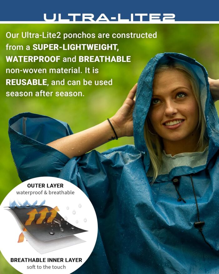 FROGG TOGGS Ultra-lite2 Waterproof, Breathable Rain Poncho, Adult and Youth Sizes - Image 4