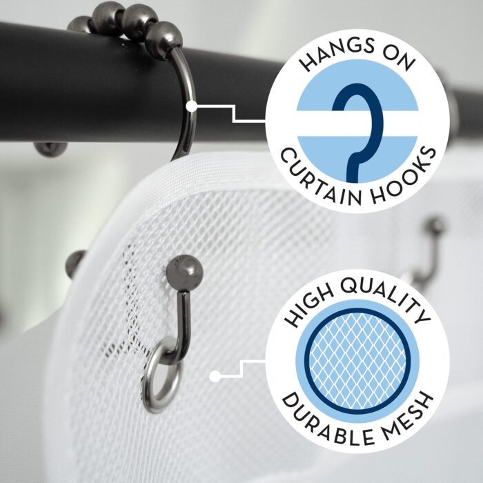 S&T INC. Shower Organizer, Shower Caddy or Bathroom Organizer with Quick Drying Mesh, 7 Pockets to Hold Shampoo, Soap, Loofah, and Cruise Ship Essentials, 14 Inch by 30 Inch, White, 1 Pack - Image 2