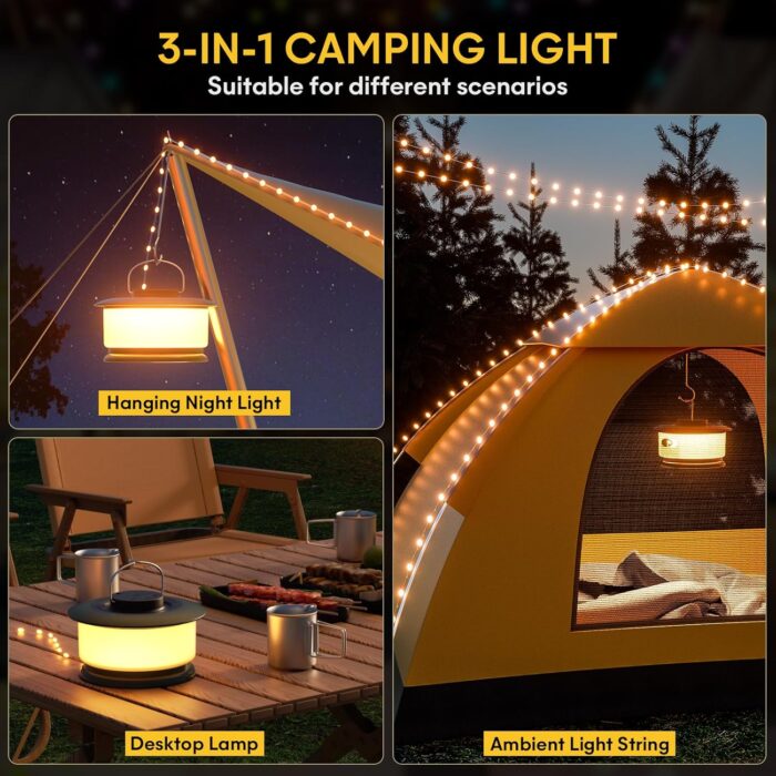 Hokone Camping String Lights, 32.8FT 22 Lighting Modes, Waterproof, Rechargeable, Quick Storage Portable Tent Lights Perfect for Outdoor, Indoor, Party, Patio, Garden, Camping, Holiday Decor - Image 4