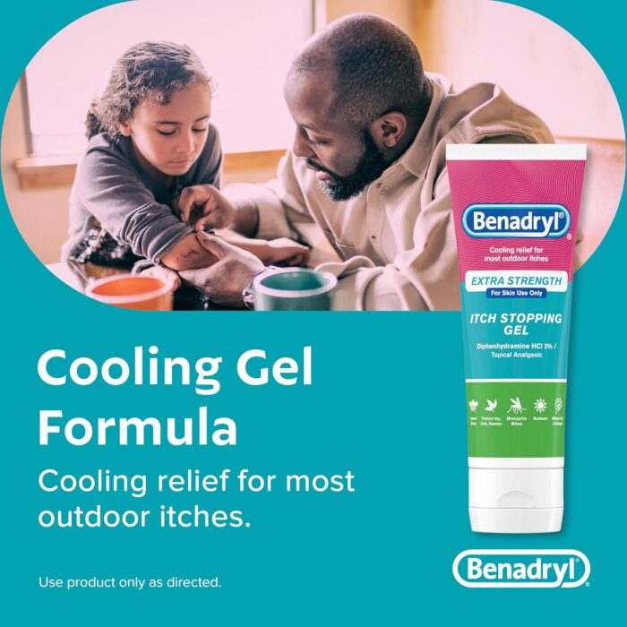 Benadryl Extra Strength Anti Itch Relief Gel, 2% Diphenhydramine HCl, Relief from Insect Bites, Sunburn & More, Great for Camping Essentials, 3.5 fl oz - Image 4