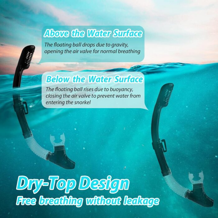 Snorkel Set, Snorkeling Gear for Adults with Dry Top Snorkel Mask and Tempered Glass Lens, Travel Diving & Snorkeling Equipment, Adult Scuba Mask and Snorkel - Image 4