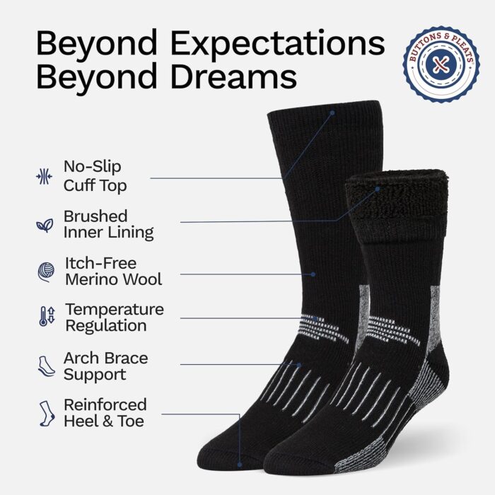 Buttons & Pleats Premium Merino Wool Hiking Socks Outdoor Trail Crew Socks - Image 3