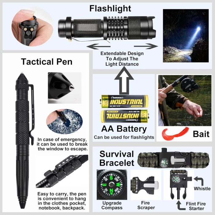 Gifts for Men Dad Husband Fathers Day, Survival Gear and Equipment kit 21 in 1, Professional Cool Gadgets Stuff Tactical Tool, Gift Ideas for Him Son Daughter Emergency Hunting Outdoors Camping Hiking - Image 5