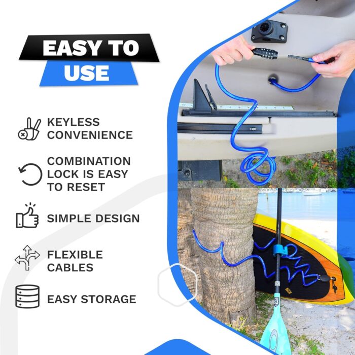 Weatherproof Coiled Security Cable Lock (5ft to 25ft Lengths) with Resettable Combination, Anti-Theft Protection for Kayaks, Bikes, Paddleboards, Scooter, Equipment, Bicycles and More - Image 5