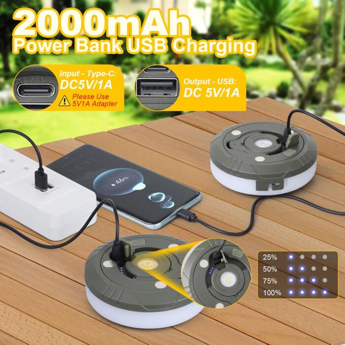 Camping String Lights, Outdoor String Lights with 8 Lighting Modes, Rechargeable String Light Camping 2 in 1, Waterproof Portable Stowable USB Camping Lights for Camping, Yard, Party Decor 32.8 ft - Image 5