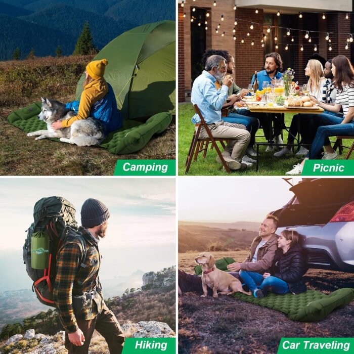 WANNTS Sleeping Pad, Ultralight Inflatable Sleeping Pad for Camping, Built-in Pump, Ultimate for Camping, Hiking - Airpad, Carry Bag, Repair Kit - Compact & Lightweight Camping Pad(Green) - Image 5