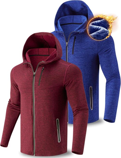 Liberty Imports 2-Pack Men’s Zip-Up Hoodies with Zipper Pockets, Lightweight Fleece Sweatshirts for Running Casual Activewear