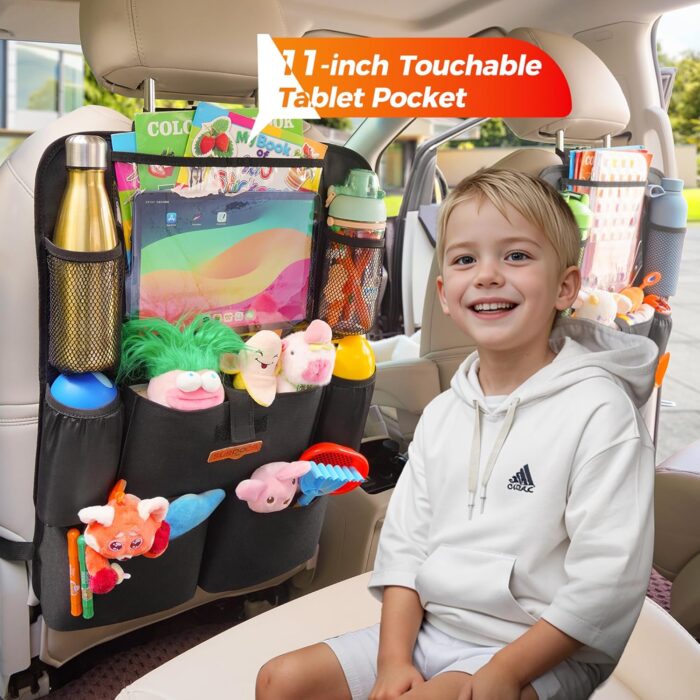 SURDOCA Upgraded Car Organizer with 11-inch Tablet Holder, 8 Pockets, Car Seat Protector for Road Trips - Car Storage and Organizers for Kids - Image 5
