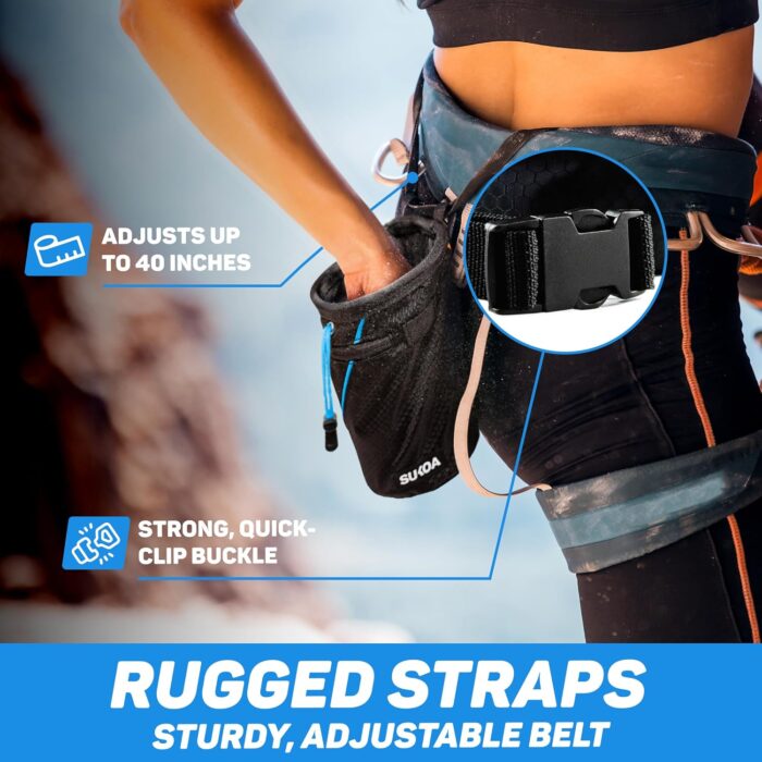 Chalk Bag for Rock Climbing - Rock Climbing Gifts Gear Accessories - Quick-Clip Belt, Large Zippered Pockets & Brush Holder - Weight Lifting, Gym, Bouldering, Disc Golf, Wall, Rock Climbing Chalk Bag - Image 4