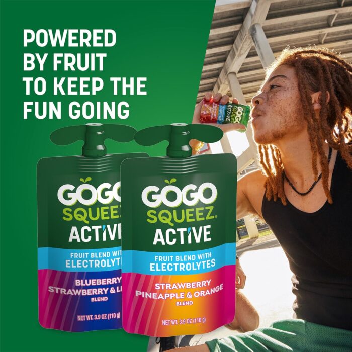 GoGo squeeZ Active Fruit Blend with Electrolytes | 18-Count Variety Pack | Blueberry Strawberry Lemon & Strawberry Pineapple Orange | Made with Real Fruit and Antioxidants Vitamin A, Vitamin E, & Vitamin C​ - Image 3