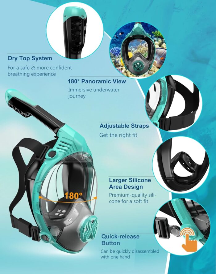 Full Face Snorkel Mask- Snorkeling Gear for Adults with Safe Dry Top Breathing System, 2025 Latest Foldable Panoramic View Snorkeling Mask for Men and Women, Anti Fog Anti Leak - Image 4
