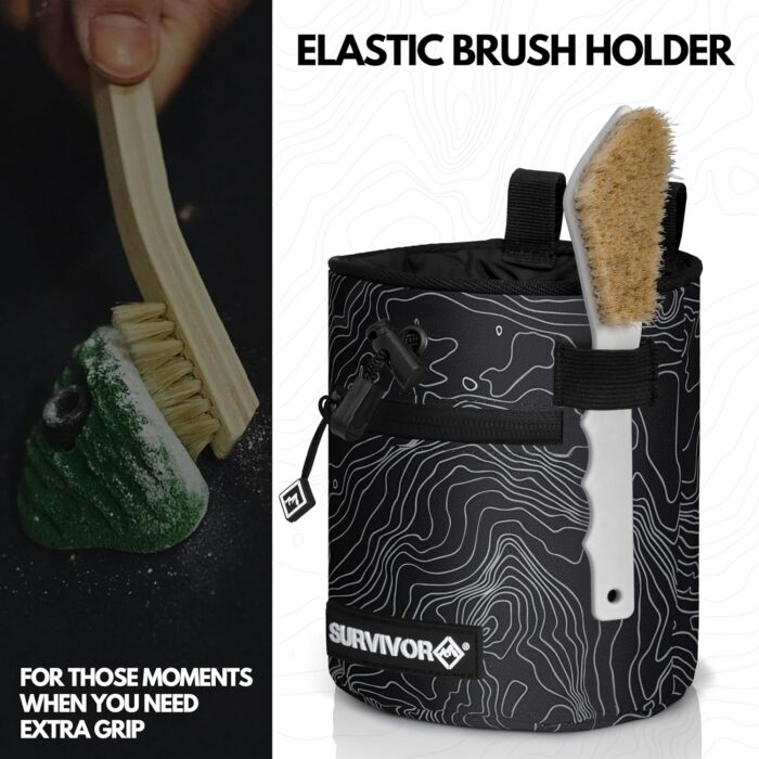 SURVIVOR Chalk Bag - Iconic Topographical Map, Draw String Closure, 2 Zippered Pockets, & Brush Holder - Chalk Bag for Rock Climbing, Bouldering, Weightlifting, Gymnastics & More - Image 5