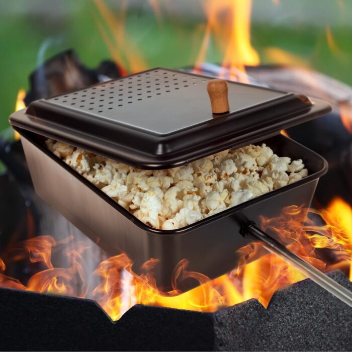 Campfire Popcorn Popper - Old Fashioned Popcorn Maker with Nonstick Finish and Extended Handle - Camping Gear and Campfire Cooking Equipment by Great Northern Popcorn (Black) - Image 7