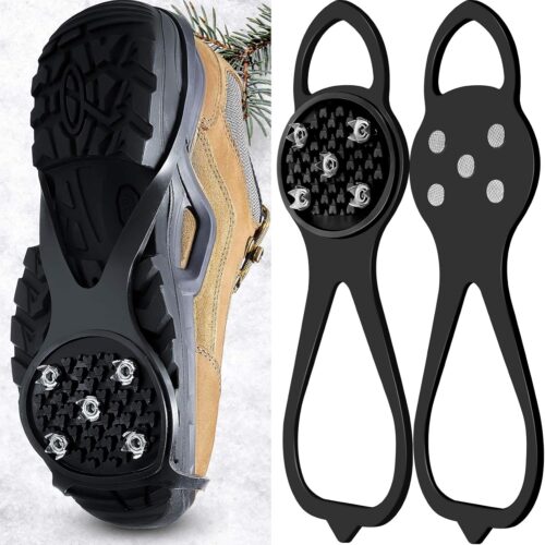1 Pair Non Slip Gripper Spikes Claw Universal Ice Non Slip Shoe Spikes with 5 Tooth Steel Nails for Hiking Mountaineering Skiing Walking Shoes and Boots