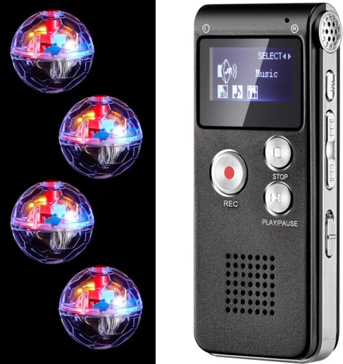 Dunzy 5 Pcs Ghost Hunting Kit Includes Digital Voice Recorders with 4 LED Cat Balls Motion Activated Cat Ball Toy Voice Activated Recorder with Playback for Pet Dog Animals(Black)