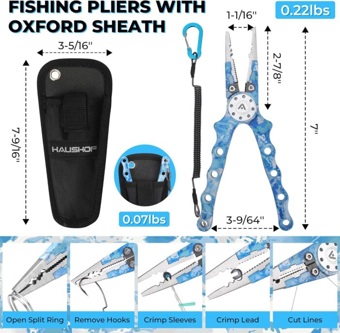 HAUSHOF 3PC Camo Fishing Tool Kit, Fishing Pliers with Sheath, Fish Lip Gripper, Aluminum Fish Hook Remover, Saltwater Resistant Fishing Gear for Fly Fishing, Gifts for Men Women - Image 3