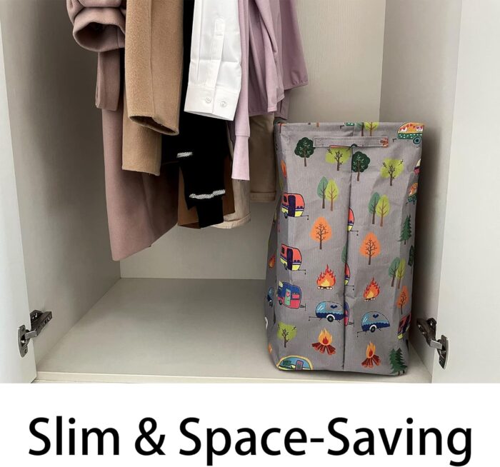 Kay&J Collapsible 60L Laundry Hamper, Slim and Tall Laundry Basket, Long Handles for Portability, Great for Home and Camper Use, Camper Gift RV Travel Trailer Camper Decor Accessories - Image 2
